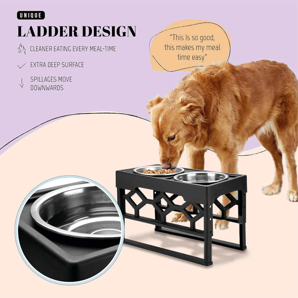 Elevated Dog Bowls, 4 Height Adjustable Stand for Medium and Large Dogs, Raised Dog Feeder Holder with 2 Stainless Steel Food and Water Bowls, Anti-Slip Base Tall Feeding Station