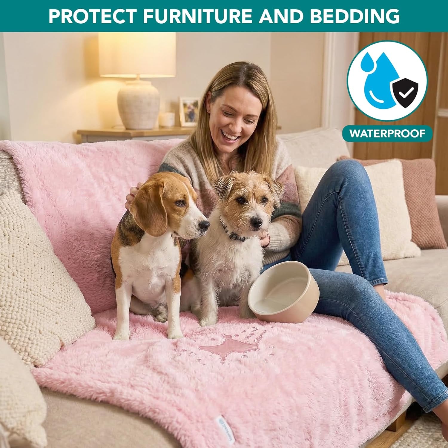 Fluffy Waterproof Dog Blanket Fleece | Soft Warm Pet Fleece Throw for Large Dogs and Cats | Fuzzy Plush Sherpa Throw Furniture Protector Sofa Couch Bed